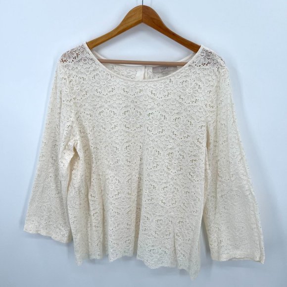 LOFT Tops - Loft Cream Lace Button Back Detail Blouse Size XL